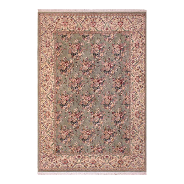 Floral 1990's Pak-Persian Green/Tan Wool Rug - 9'1'' X 12'5'' For Sale