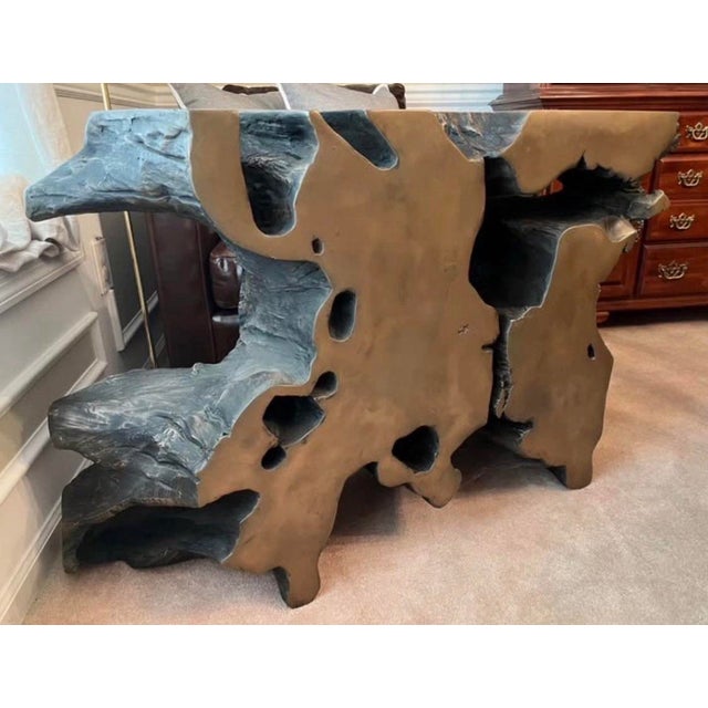 Abstract Restoration Hardware Cast Cambium Bronzed Tree Console Table 48” For Sale - Image 3 of 9