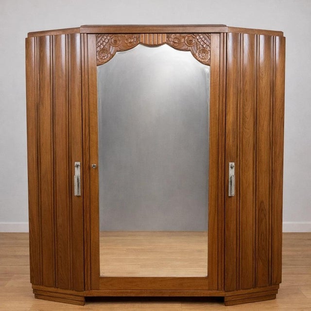 Wood Art Deco Walnut Wardrobe, 1930s For Sale - Image 7 of 7