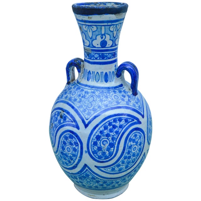 Antique Moorish Ceramic Vase W/ Handles For Sale - Image 4 of 8