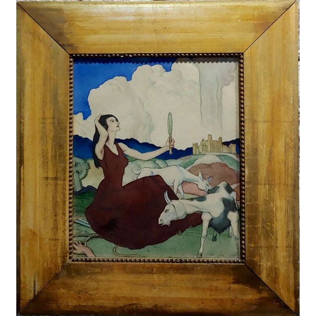Paul Julian - Pretty Woman in a Surreal background -1930s Painting Gouache on Paper -Signed circa 1930s frame size 15 x...