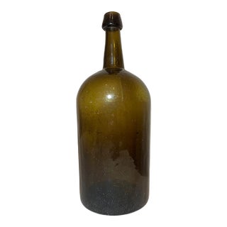 Large Rare Antique 1800's Hand Blown Green Glass Demijohn Carboy Wine Bottle Jar For Sale