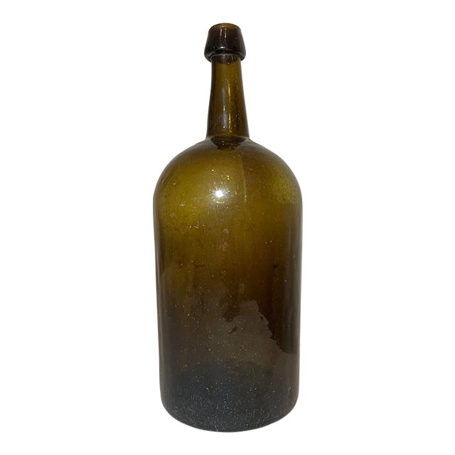 Large Rare Antique 1800's Hand Blown Green Glass Demijohn Carboy Wine Bottle Jar For Sale