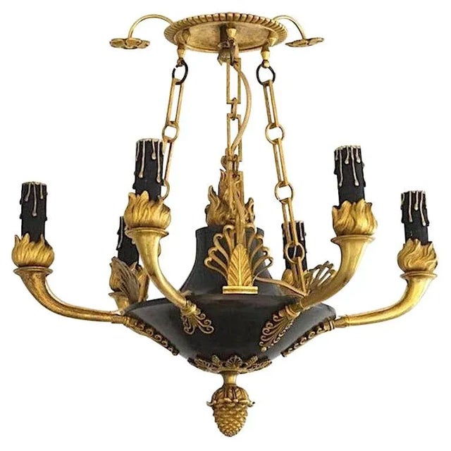 Antique French Empire Chandelier in Patinated Bronze and Gold Dore For Sale - Image 13 of 13