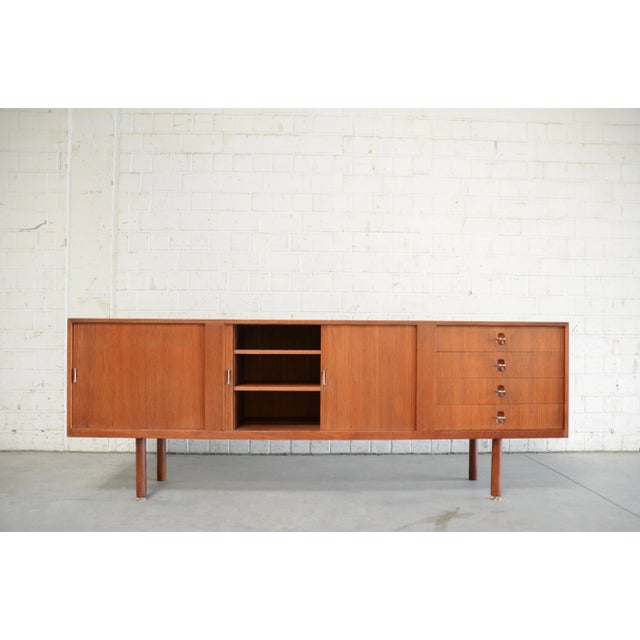 Vintage Danish Teak & Brass Sideboard with Tambour Doors by Ejnar Larsen & Aksel Bender for Næstved Møbelfabrik For Sale - Image 14 of 18