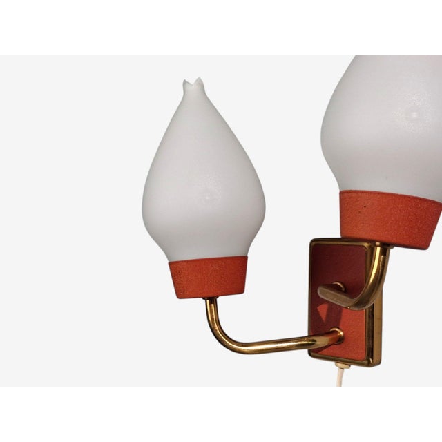 1940s Swedish Modern, Wall Sconce, Brass, Lacquered Metal, Glass40s For Sale - Image 9 of 10