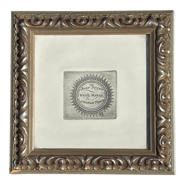 Original Print From an 18th C. Letter Press Makers Mark - John Suter - Watch Maker - George Town For Sale