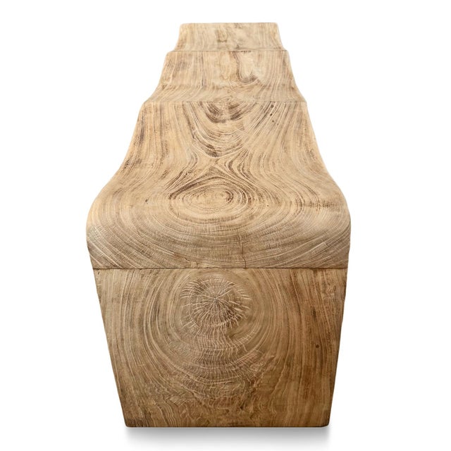 2020s Coastal Modern Washed Teak Wave Bench For Sale - Image 5 of 8