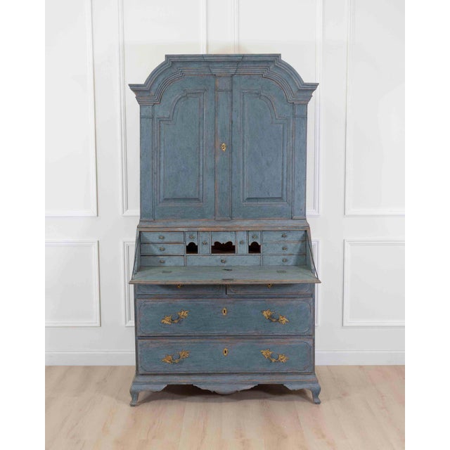 17th Century 17th Century Blue Scandinavian Bureau with Original Hardware For Sale - Image 5 of 11