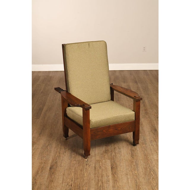 High Quality American Made Vintage Mission Oak Morris Chair Featuring Adjustable Back With Notched Arms And Solid Frame...