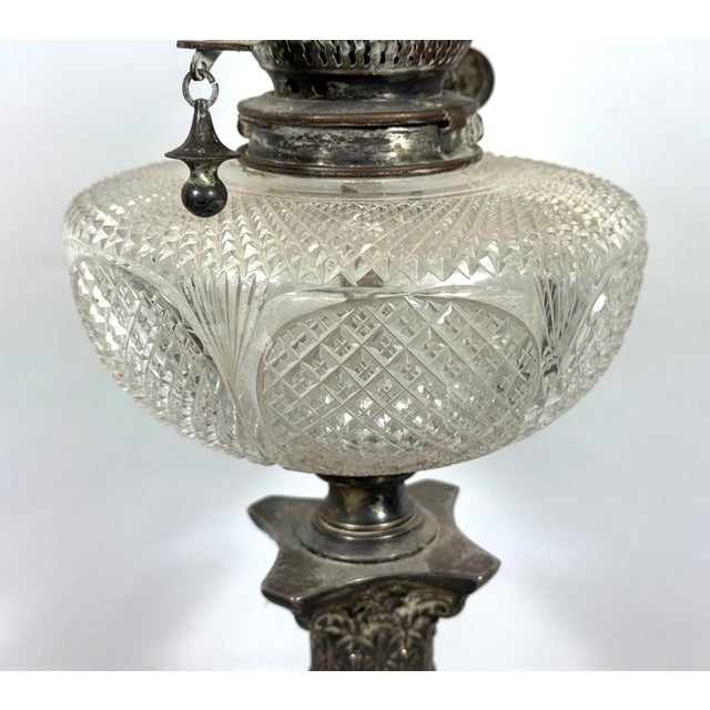 Monumental 1875 Sheffield Sterling Silver & Cut Glass Corinthian Banquet Lamp For Sale - Image 12 of 18