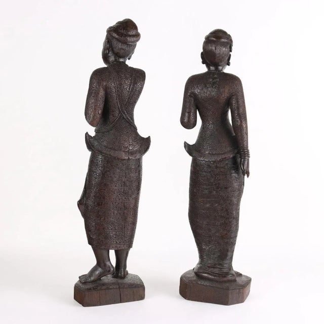 Antique Figurines in Wood, Burma, Early 20th Century, Set of 2 For Sale - Image 9 of 10