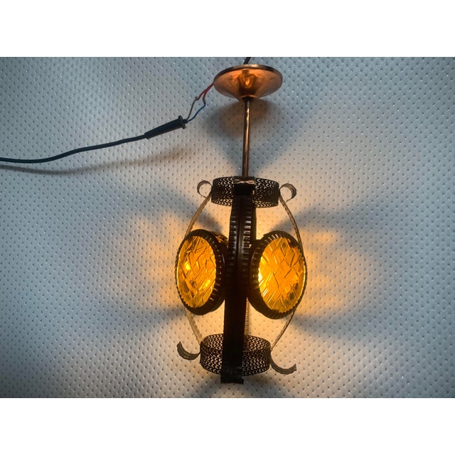 Metal Vintage Hanging Lamp in Metal and Copper with Honey Glass, 1970s For Sale - Image 7 of 18