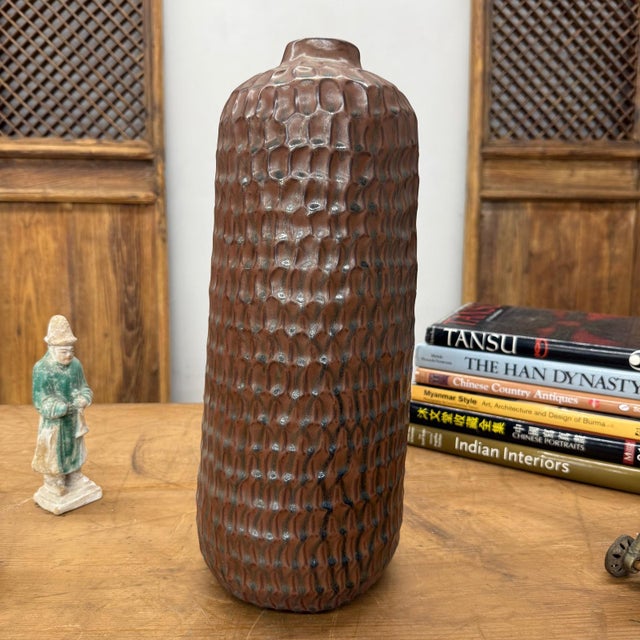 Late 20th Century Textured Ceramic Vase in Reddish-Brown & Black Finish For Sale - Image 5 of 11