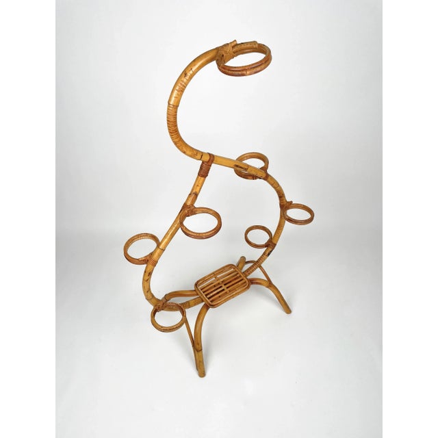 Rattan & Bamboo Flower Stand Plant Holder, Italy, 1960s For Sale - Image 4 of 12