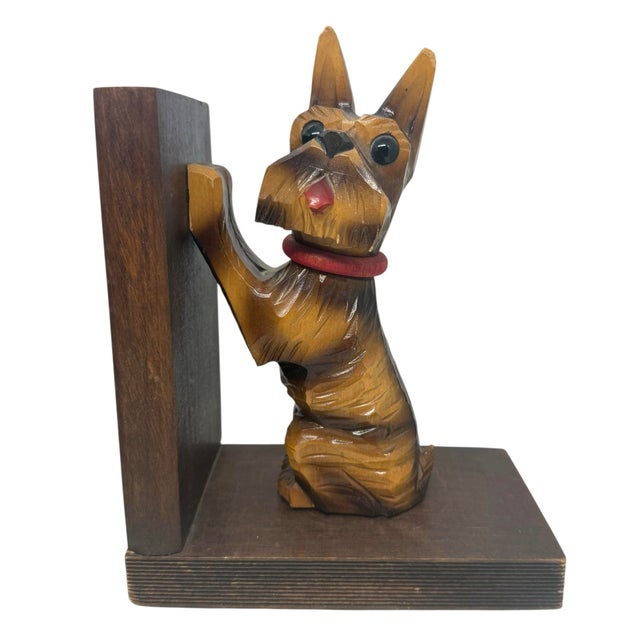 Mid-Century Modern Hand-Carved Mid-Century Scottish Terrier Bookends – Vintage Whimsy For Sale - Image 3 of 12