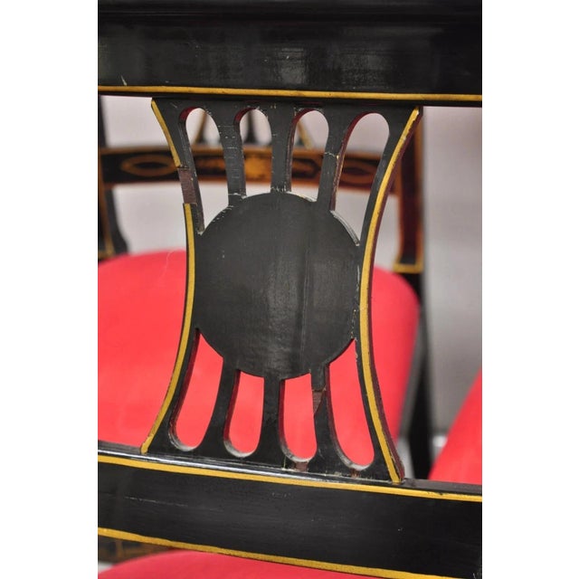 Mid 20th Century Union National Chinoiserie English Regency Black Painted Dining Chair - Set of 6 For Sale - Image 9 of 13