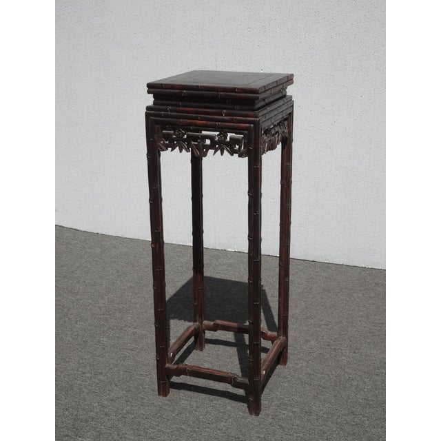 1970s Vintage Oriental Asian Solid Carved Wood Plant Stand Side Table For Sale - Image 5 of 12