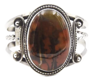 Mid 20th Century Large Vintage Southwestern Native American Style Agate Sterling Silver Cuff Bracelet