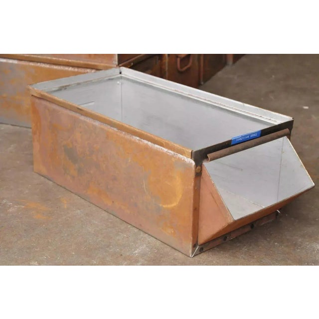 Metal Vintage Lyon Aurora Il Steel Metal American Industrial 23" Stackable Storage Bin For Sale - Image 7 of 12