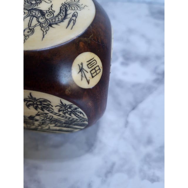 Antique Chinese Scrimshaw Inlaid Rosewood Fortune Zodiac Cube For Sale In San Francisco - Image 6 of 10