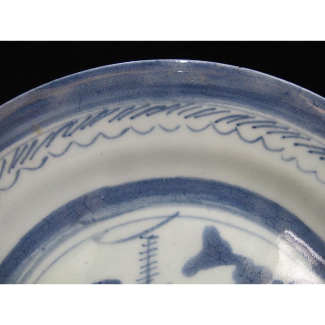 Antique Chinese Canton blue & white porcelain plate. Showing Canton village scene hand painted under glaze and measuring...