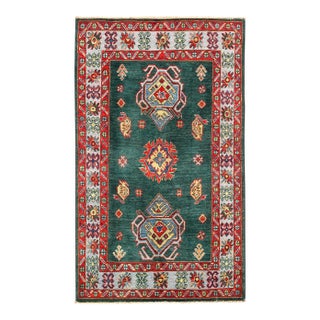 Pasargad DC Green Color Fine Hand Knotted Kazak Rug For Sale