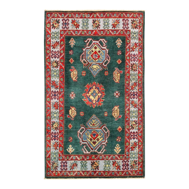 Pasargad DC Green Color Fine Hand Knotted Kazak Rug For Sale