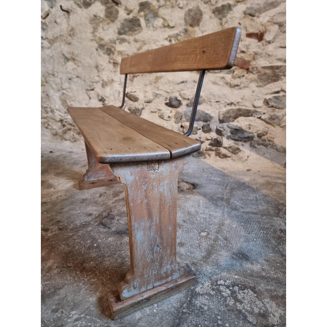 Rustic Vintage French Wooden Bench, 1920s For Sale - Image 3 of 16