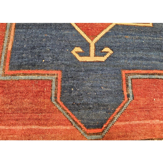 19th Century Caucasian Fachralo Kazak Prayer Area Rug, Persimmon & Blue, 3' x 4' For Sale - Image 12 of 15