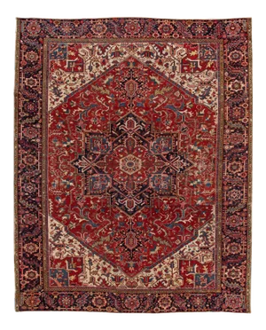 Antique Persian Heriz Red Medallion Wool Rug