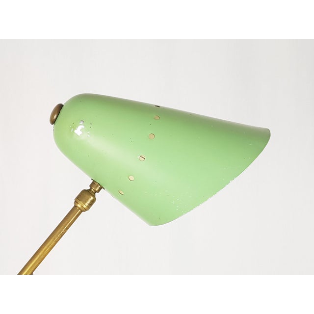 Metal Mid-Century Adjustable Table Lamp in Aqua Green Metal and Brass, 1950s For Sale - Image 7 of 11