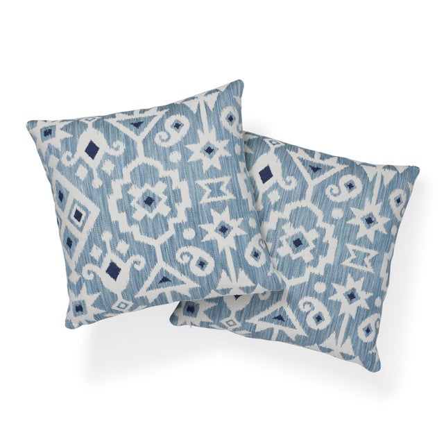 Schumacher Contemporary Schumacher Crusoe Ikat Sky Two-Sided Cotton Pillow - 20ʺW × 20"H For Sale - Image 4 of 7