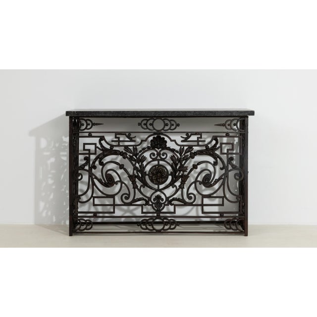 Metal Neoclassical Wrought Iron Console With Belgian Bluestone For Sale - Image 7 of 12