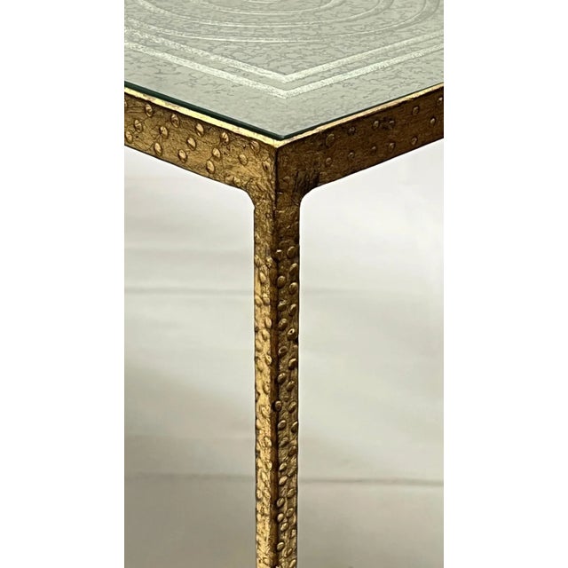 Mid-Century Modern Gilt Bronze Coffee Table with Engraved Glass Top For Sale - Image 12 of 12