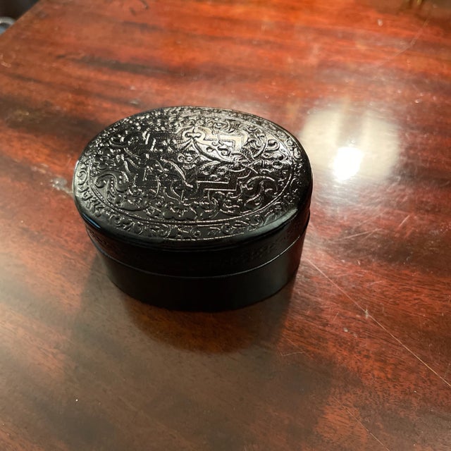 Mid 20th Century Italian Embossed Leather Oval Box For Sale - Image 6 of 6