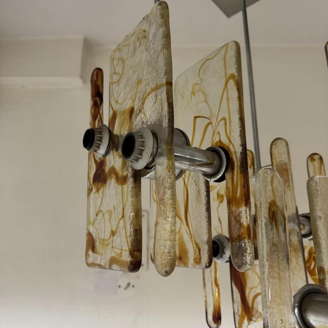 Modernist 16-Light Chandelier in Murano Glass and Steel, 1970s For Sale - Image 4 of 13