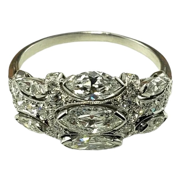 Mid 20th Century 14 Karat White Gold Diamond Ring Size 8 JAGi Certified #21365 For Sale