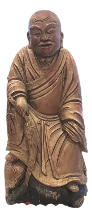 Antique Chinese Wood Hand Carved Monk Figurine