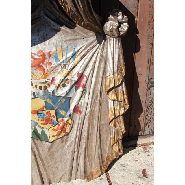 19th Century Large Heraldic Mantle in Carved and Painted Wood, 1890s For Sale - Image 5 of 11