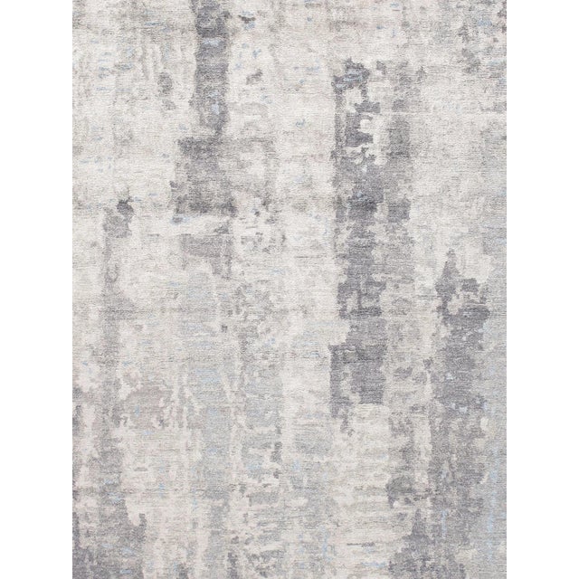 Pasargad Home Modern Silver Silk & Wool Area Rug- 9' 2" X 12' 0" For Sale In New York - Image 6 of 7