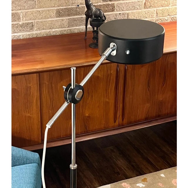 Beautiful with leather covered chrome floor lamp, model 'Olympic' by Anders Pehrson for Atelje Lyktan Åhus in Sweden with...