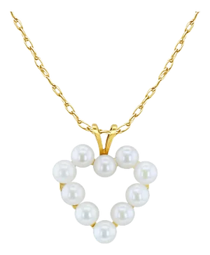 Dainty Pearl Heart Shaped Necklace 14k Yellow Gold 16"