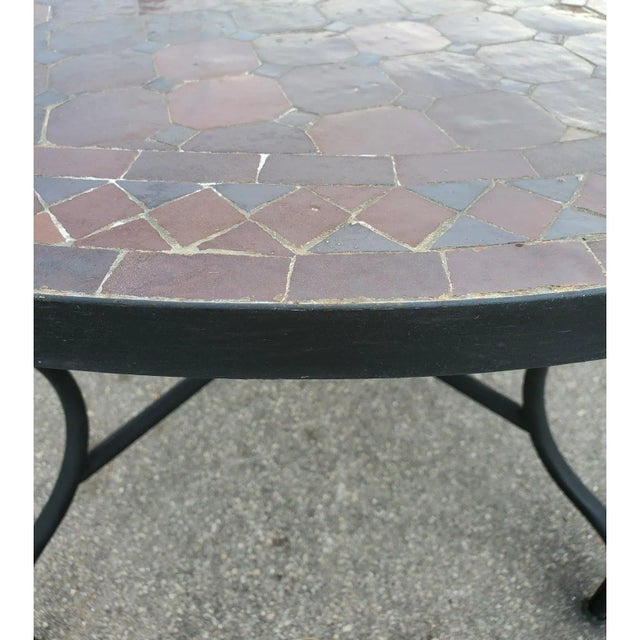 2010s Moroccan 48" Round Brown Mosaic Coffee Table For Sale - Image 5 of 7