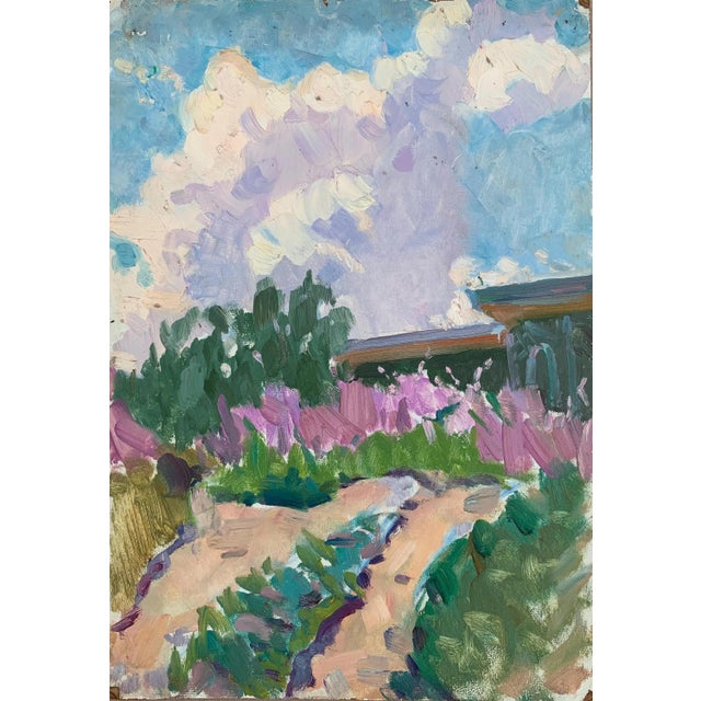 Vintage Ukrainian Impressionist Oil Painting, Rural Landscape, 1960s For Sale