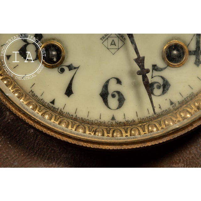 Metal Early 20th Century Cast Metal Art Nouveau Uranium Glass Clock by Ansonia For Sale - Image 7 of 12