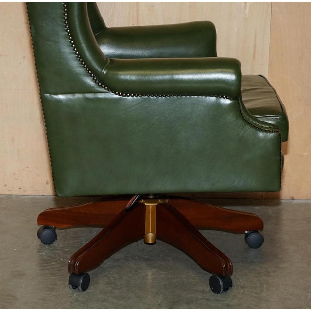Chesterfield Wingback Swivel Chair in Green Leather For Sale - Image 11 of 18