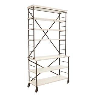 Industrial Style Bronzed Iron Rolling Bookcase Etagere by Suzanne Kasler For Sale