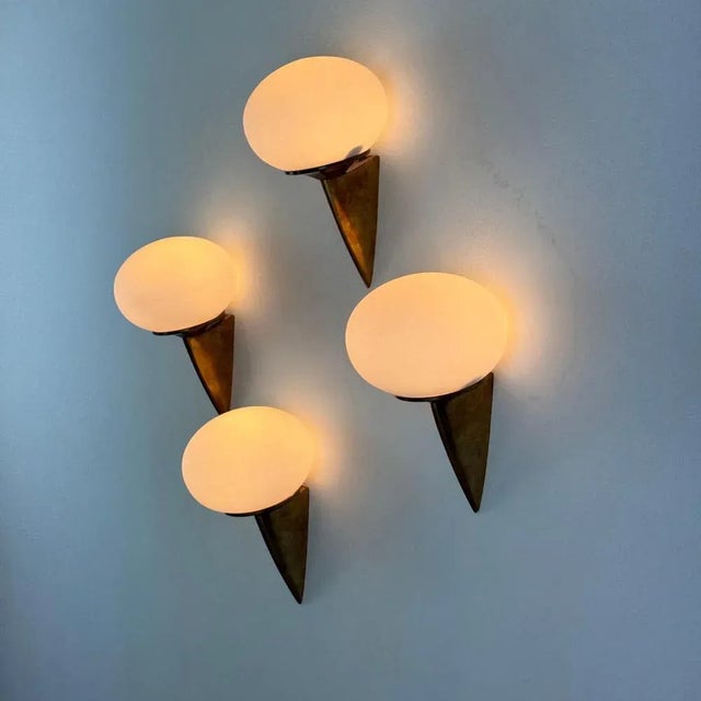 Italian Lancia Wall Sconces in Brass and Opaline Glass from Stilux Milano, 1960s, Set of 4 For Sale - Image 4 of 18