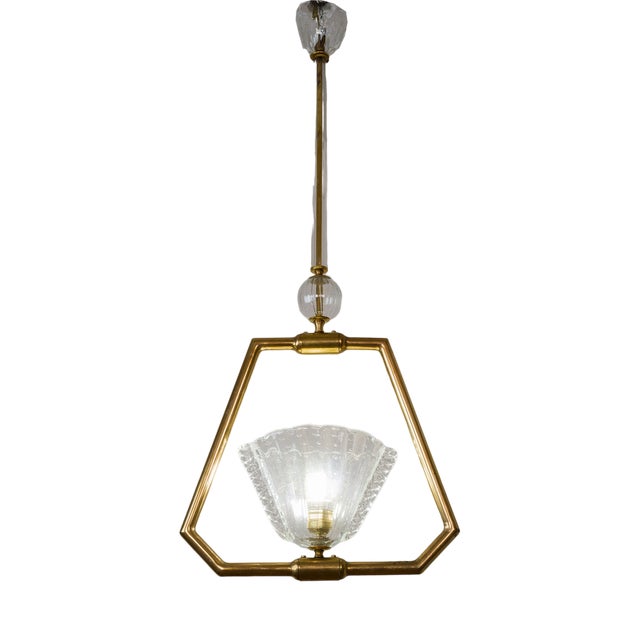 Vintage Murano Glass Pendant with Brass Frame, 1930s For Sale